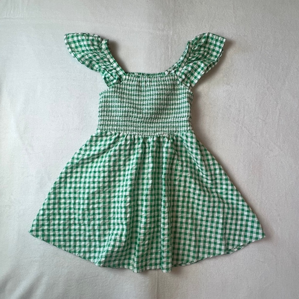 Old Navy Green Gingham Smocked Mini Dress Women's Petite Medium Flutter Sleeve